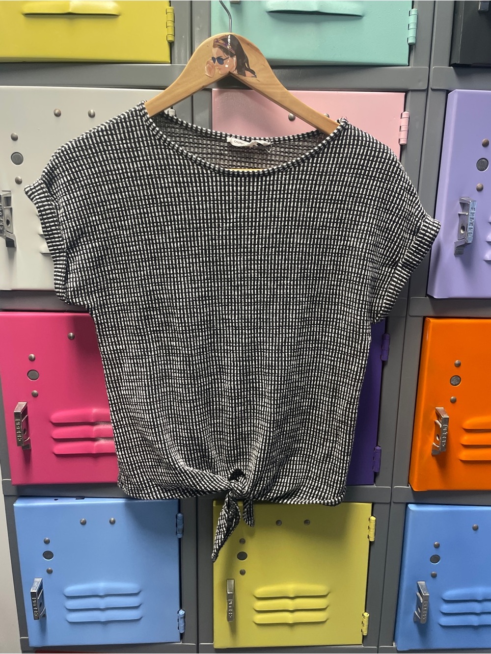 Caution To The Wind Black and White Tie-Knot Crop Top